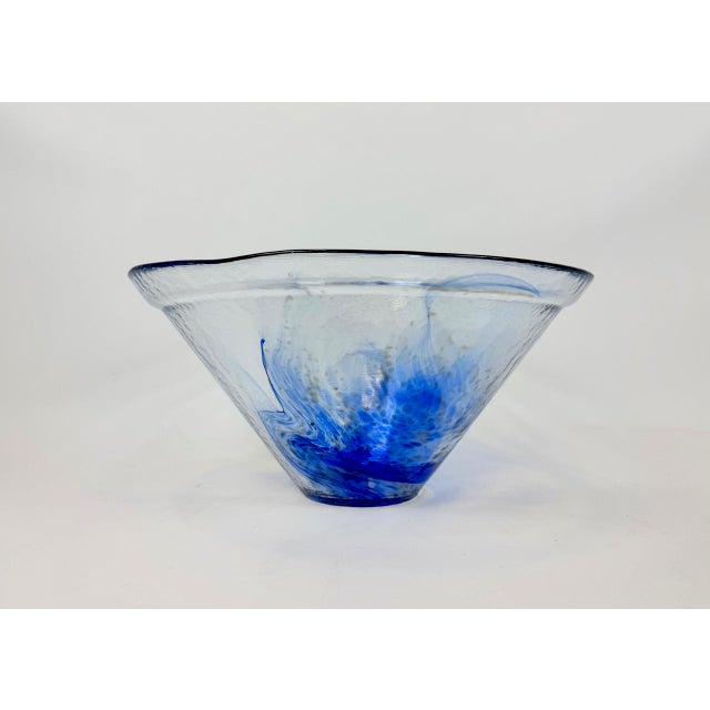 Blue Large Vintage Conical Blue Glass Centerpiece Bowl, 1980s For Sale - Image 8 of 15