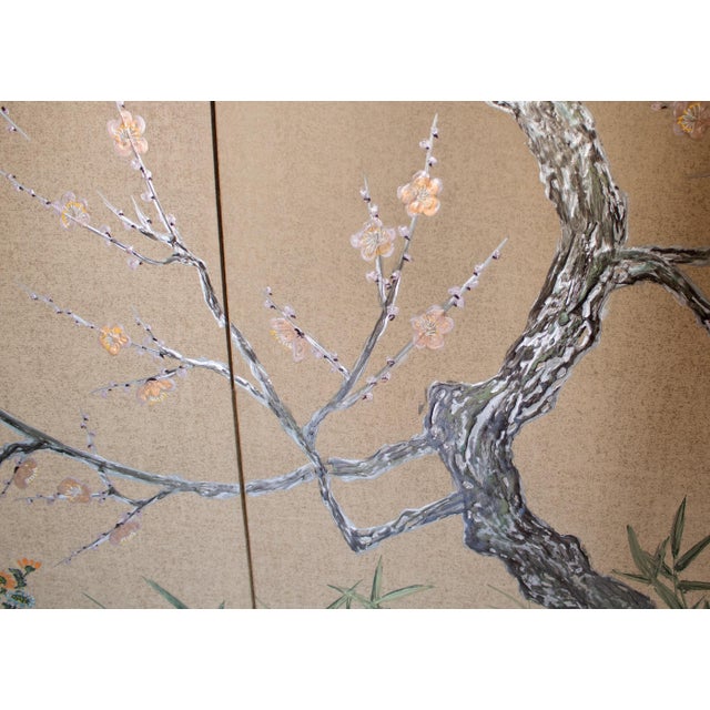 Showa Era C. 1970s Japanese Maki-E Byobu Screen "Blossoming Sakura and Asters" For Sale - Image 9 of 18