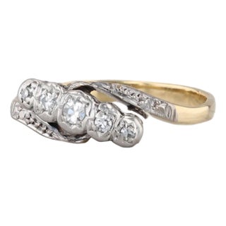0.14ctw Diamond Bypass Ring 18k Gold Platinum Size 8.5 Wedding Anniversary For Sale