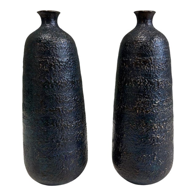 Japanese Craftsman Bronze Vases Black Volcanic Patinated Enamel, Japan 1930 For Sale