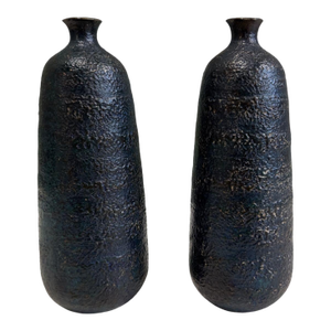 Japanese Craftsman Bronze Vases Black Volcanic Patinated Enamel, Japan 1930