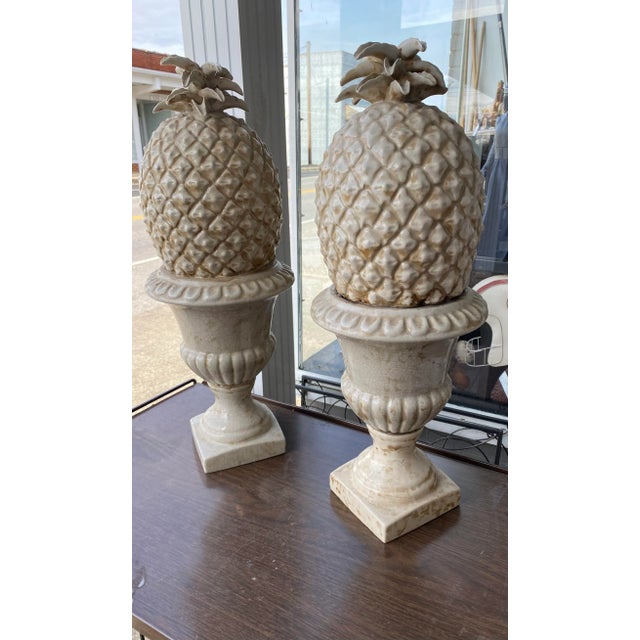 Tan 1980s Pineapple Urns - a Pair For Sale - Image 8 of 8