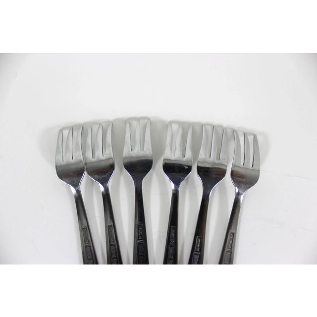 Metal Vintage Stainless Cocktail Forks- Set of 6 Antigua Pattern For Sale - Image 7 of 7