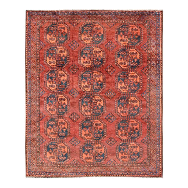 Early 20th Century Turkomen Ersari Rug in Wool With Repeating Sub-Geometric Gul Design For Sale