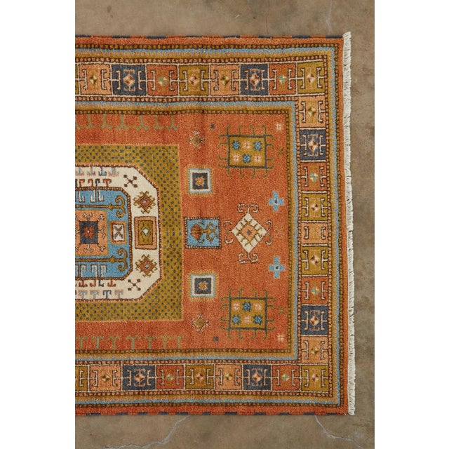 Tribal Pumpkin Orange Vintage Caucasian Kazak Rug For Sale - Image 4 of 13