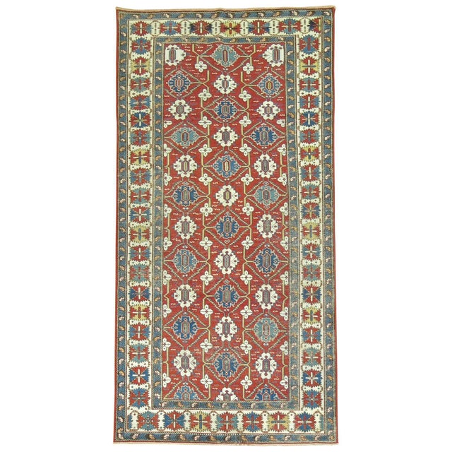 Late 19th Century Red Field Geometric Antique Caucasian Tribal Shirvan Rug - 4' x 7'9" For Sale - Image 9 of 18