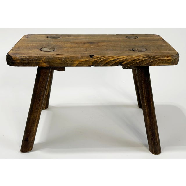 Brown Primitive Style Handmade Wood Stool For Sale - Image 8 of 8