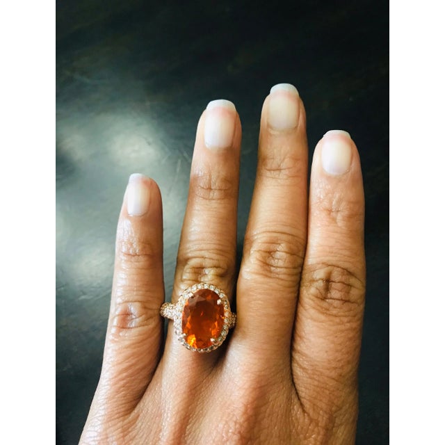 4.03 Carat Fire Opal Diamond 14 Karat Rose Gold Ring, Size 7 For Sale In Los Angeles - Image 6 of 6