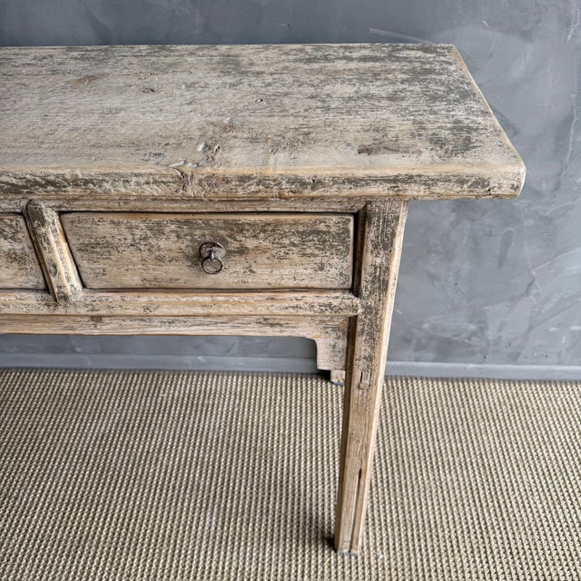 Vintage Elm Wood Console With 4 Drawers For Sale - Image 12 of 13