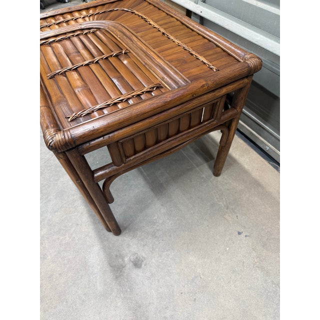 Wood 1970s Split Bamboo Rising Sun Side Table For Sale - Image 7 of 12