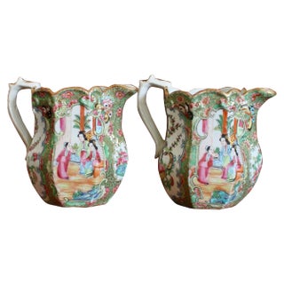 Pair of Exceptional Rose Medallion Porcelain Jugs For Sale