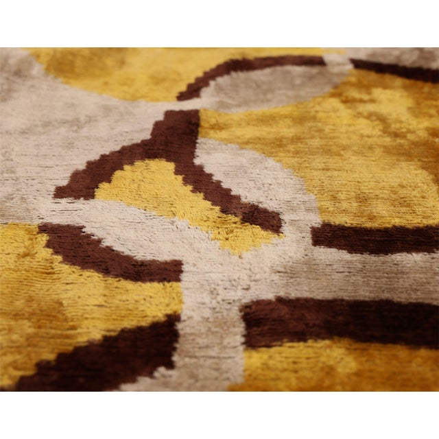 Mustard Luxury Mustard, Cream and Chocolate Silk Velvet Ikat Lumbar Pillow 16x24 Inch With Down Insert For Sale - Image 8 of 8