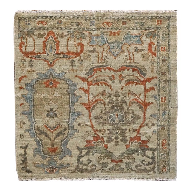 Persian Sultanabad Wool 3x3 Square Ivory, Light Blue & Rust Handmade Area Rug #1141257 For Sale