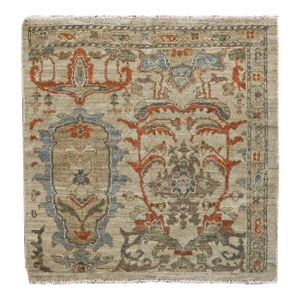 Persian Sultanabad Wool 3x3 Square Ivory, Light Blue & Rust Handmade Area Rug #1141257