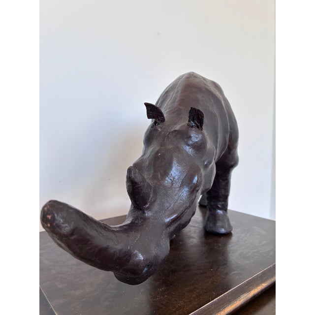 Large Vintage Handcrafted Leather Rhinoceros Statue For Sale - Image 9 of 12