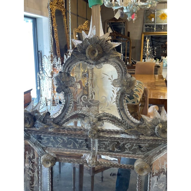 Traditional 19th Century Venetian Etched Glass Mirror With Leaves and Flowers For Sale - Image 3 of 11