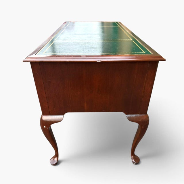 Wood Vintage Sligh Solid Mahogany Queen Anne Writing Desk – Green Leather Top For Sale - Image 7 of 15