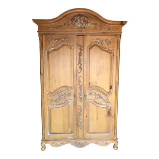 French Country Ethan Allen Legacy Carved Armoire For Sale
