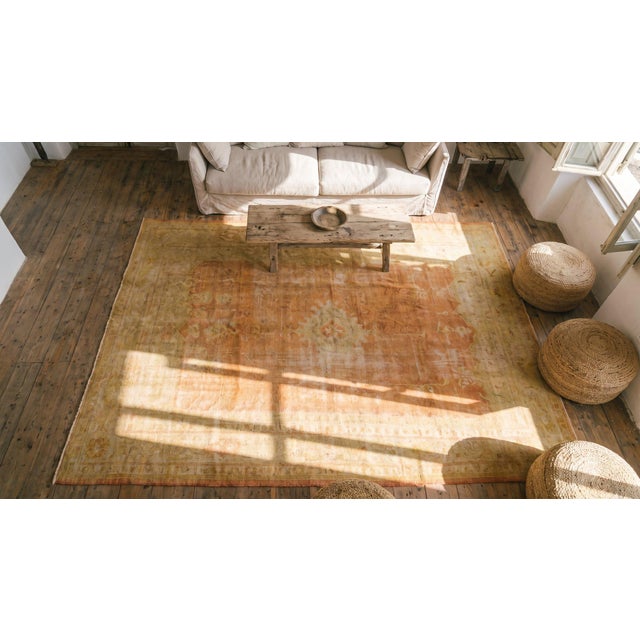 Supreme Peach Color With a Small Detail Medallion Antique Turkish Oushak Rug For Sale - Image 12 of 14