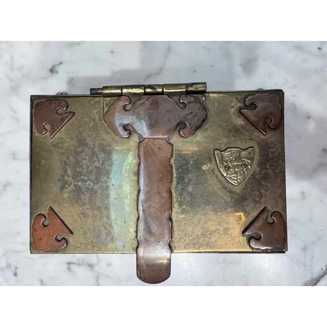 Mid 20th Century Brass Trinket Box With Buckle and Lion Crest Design For Sale - Image 9 of 11