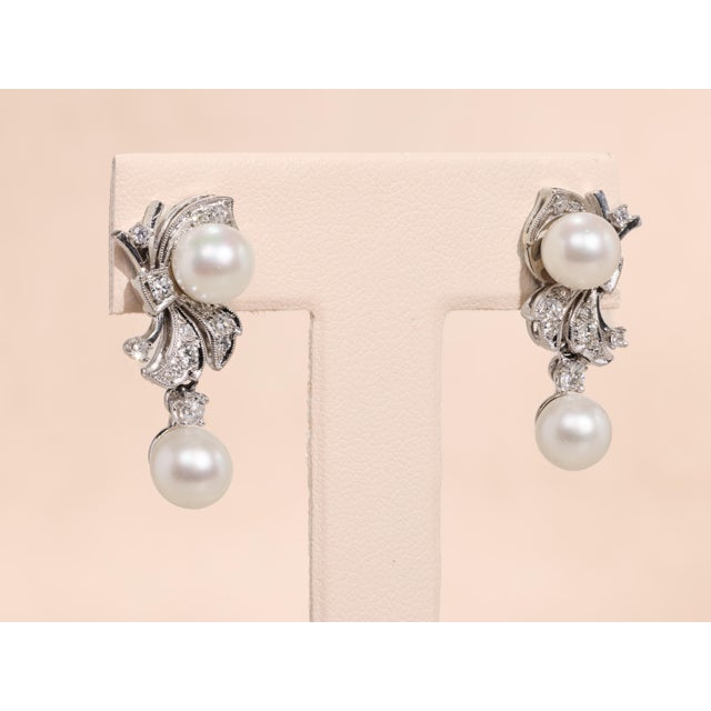 Mid 20th Century The 182nd Street: Hollywood Glam Era Pearl and Diamond Dangler Earrings, 2 Pieces For Sale - Image 5 of 8