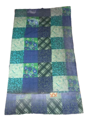 Contemporary Blue & Green Plaid Kantha Blanket