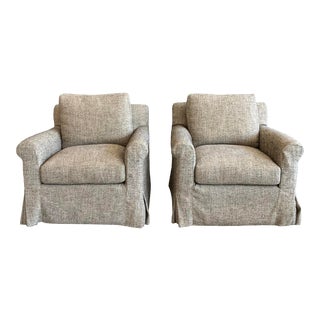Slipcovered Swivel Chairs - a Pair For Sale
