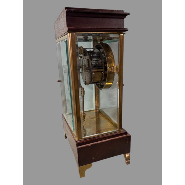 Unusual Antique French Ormolu Decorated Crystal Regulator Clock W Porcelain Cherub Decorated Dial For Sale - Image 6 of 12