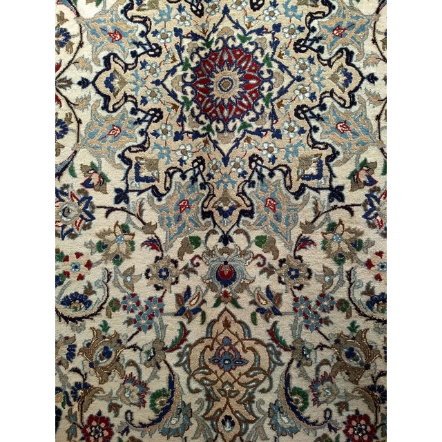 Vintage Persian Nain Room Size Rug, Handwoven Floral Pattern, Ivory & Blue, 7’ X 11’ For Sale - Image 11 of 12