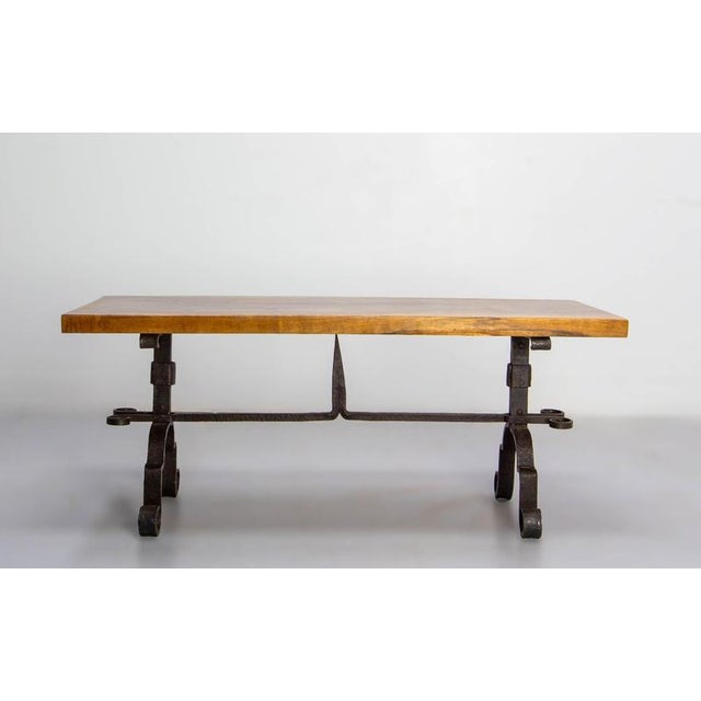 French Walnut Top and Wrought Iron Coffee Table, 1960 For Sale - Image 6 of 11