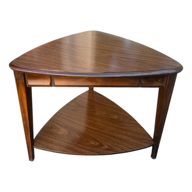 Vintage Mersman Mid-Century Modern Walnut Guitar Pick Two-Tier End Table, Model 63-5 For Sale