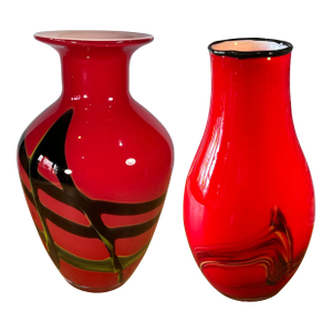 Art Glass Red Abstract Vases- A Pair