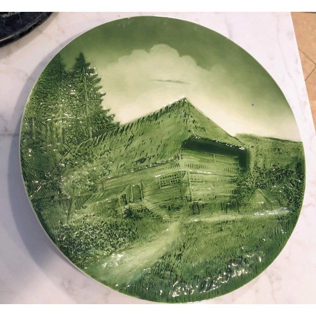 Mid 20th Century Large Embossed Decorative Plate Cabin Scene #2 by Zell Am Harmersbac, in Beautiful Green Tones For Sale - Image 5 of 5