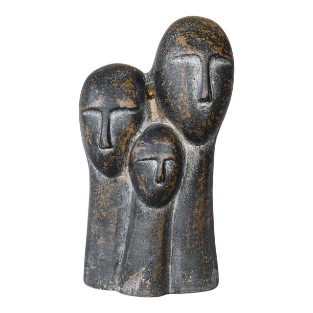 Modernist Abstract Brancusi Style Ceramic 3-Head Sculpture For Sale