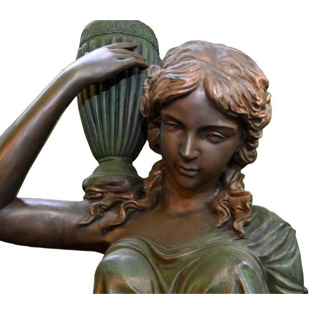 Maiden Garden Statues Urn in Bronze, Set of 2 For Sale - Image 4 of 8
