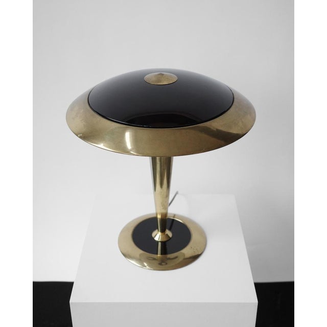 Vintage Italian Table Lamp in Brass and Black Glass, 1980s For Sale - Image 6 of 9