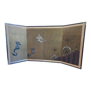 Japanese Bagaku Dance Rimpa-Syle Folding Screen For Sale