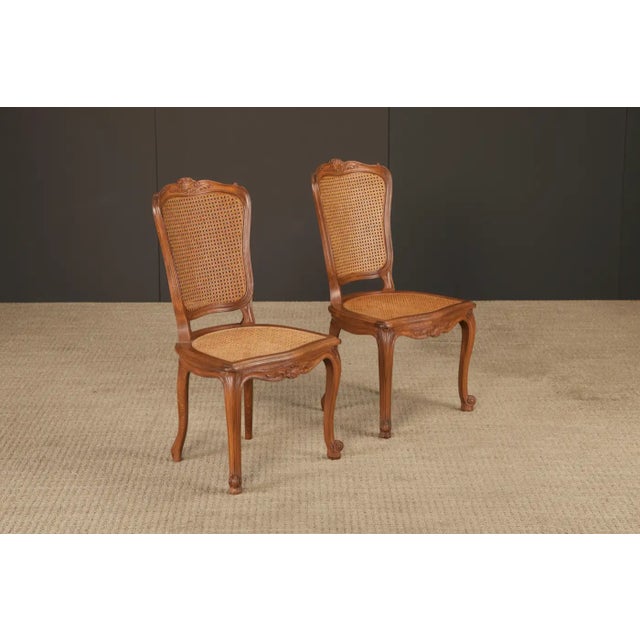 Brown Pair of Antique Louis XV Style Walnut Caned Side Chairs, France, 19th Century For Sale - Image 8 of 18