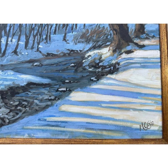Wood Large Framed Winter Landscape Monica Cascio Oil Painting “Dalton’s Creek” Texas For Sale - Image 7 of 18