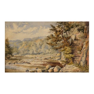 Stone Steps by the River - Late 1800s Watercolor on Paper by Lucy Cooper For Sale