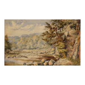Stone Steps by the River - Late 1800s Watercolor on Paper by Lucy Cooper