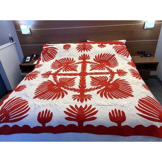 Folk Art Signed & Dated Hawaiian Quilt For Sale - Image 3 of 9