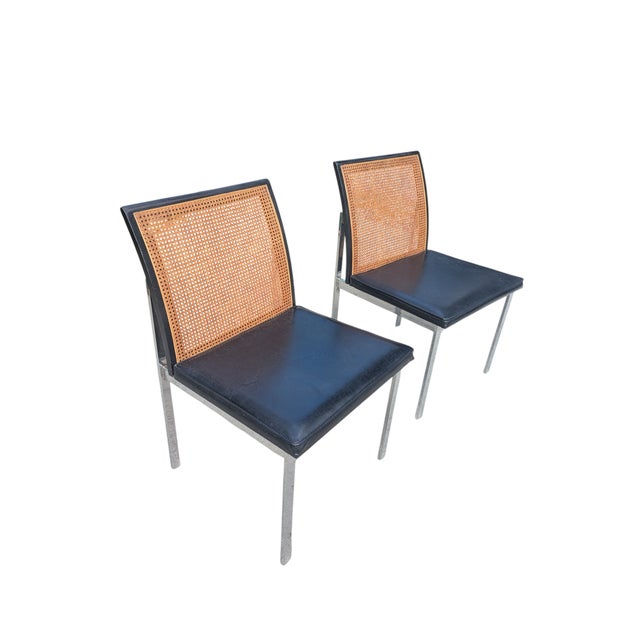 Vintage Paul McCobb Planner for Lane Furniture Wicker Caned Chrome Chairs- A Pair For Sale In Charlotte - Image 6 of 18