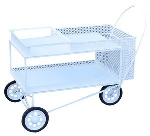 Garden Serving Bar Cart in Perforated White Lacquered Metal by Mathieu Matégot, France, 1950s