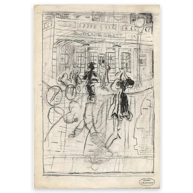 Thèatre Ebert is an original drawing with gray and black tip on paper, realized by Jacques Acremant. Good conditions...