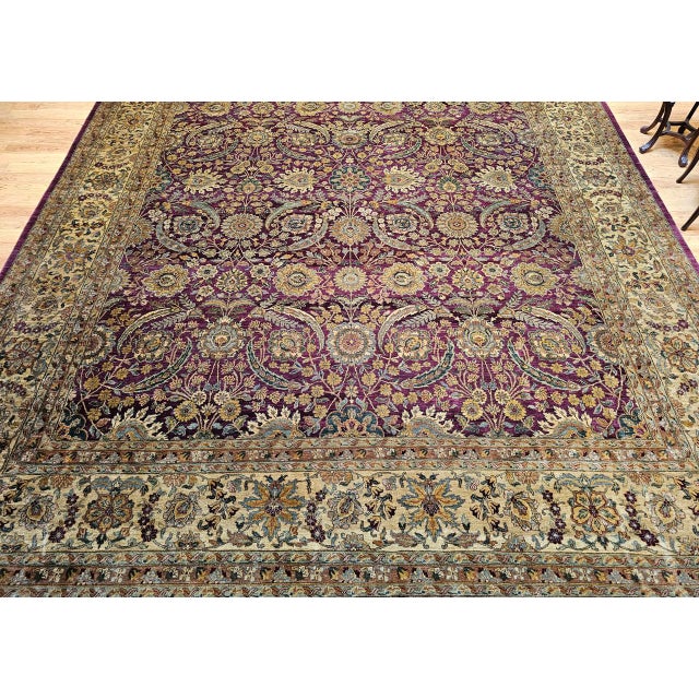 Late 20th Century Vintage Oversize Kerman Design Rug in Royal Purple, Green, Cream, Gold, Blue For Sale - Image 5 of 15
