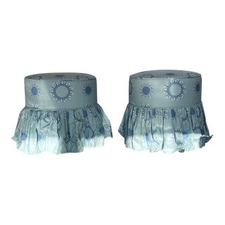 JP Horton's Greek Medallions Fabric Skirted Stools - a Pair For Sale