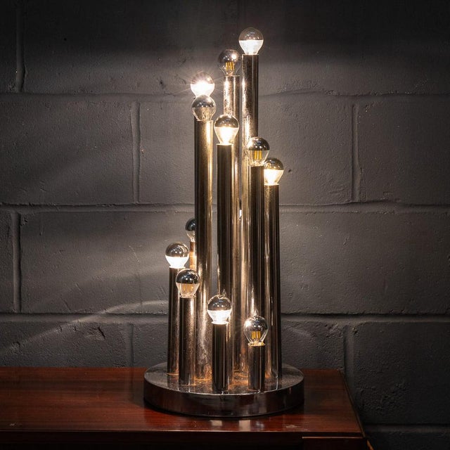 1970s Vintage 20th Century Italian Chrome Multi-Light Table Lamp from Reggiani, 1970s For Sale - Image 5 of 18