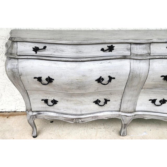 Antique French Serpentine Dresser Distressed For Sale - Image 4 of 18