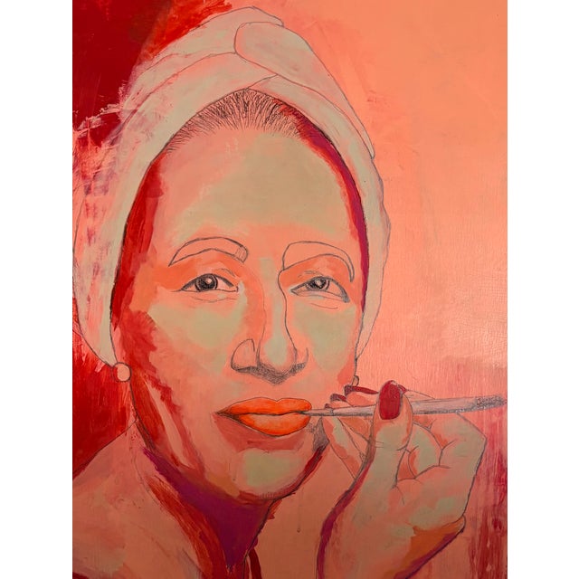 Contemporary Late 20th Century Contemporary Portrait Lady in Red Acrylic on Wood For Sale - Image 3 of 12